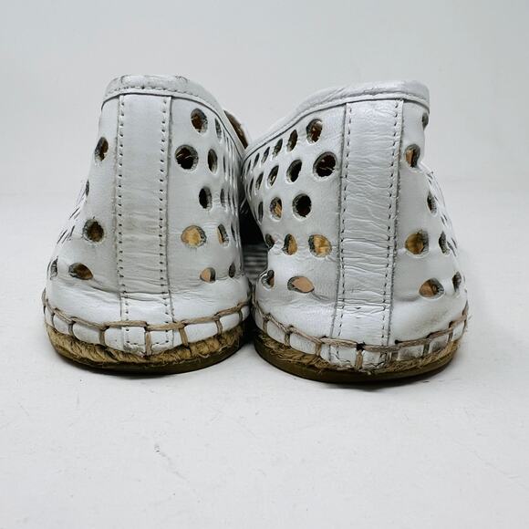 Loeffler Randall Leather Perforated Slip On Espadrille White Black Cap Toe - 9B - Picture 4 of 7